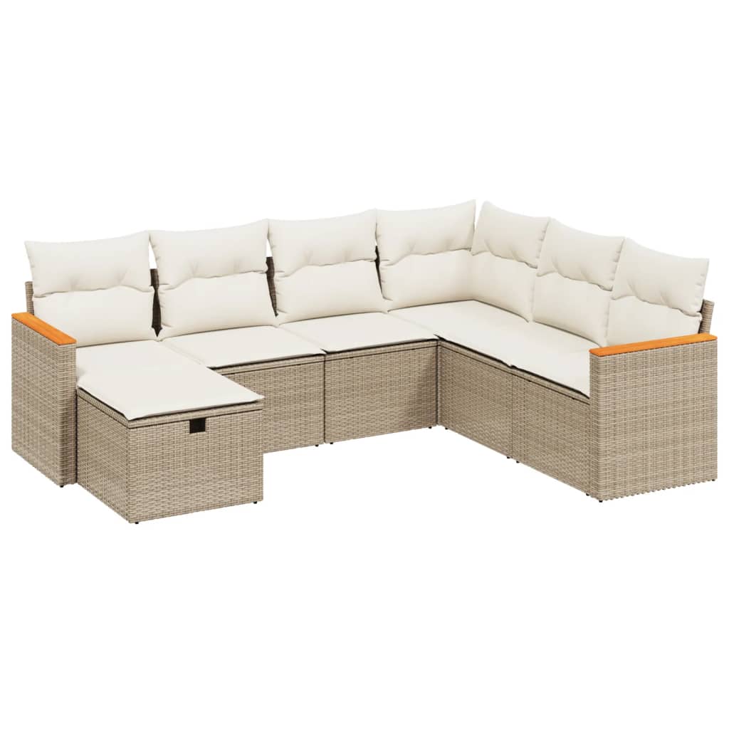 sofasæt til haven 7 dele med hynder polyrattan beige
