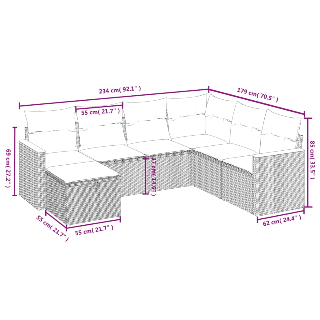 sofasæt til haven 7 dele med hynder polyrattan beige