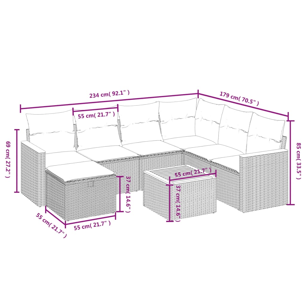 sofasæt til haven 8 dele med hynder polyrattan beige