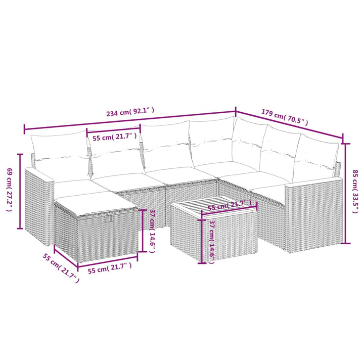 sofasæt til haven 8 dele med hynder polyrattan beige