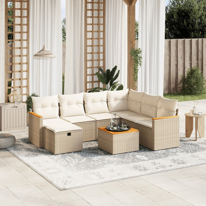 sofasæt til haven 8 dele med hynder polyrattan beige