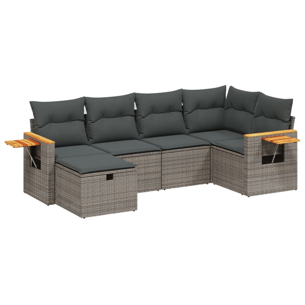 sofasæt til haven 6 dele med hynder polyrattan grå
