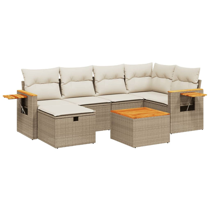 sofasæt til haven 7 dele med hynder polyrattan beige