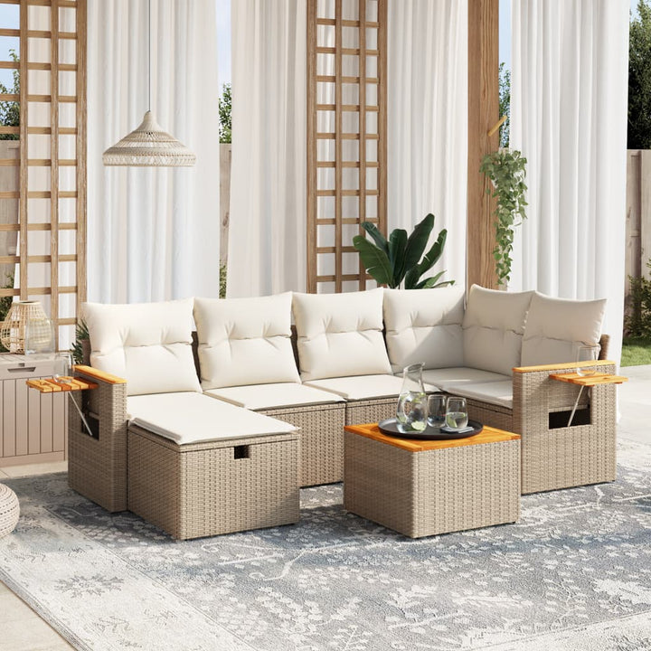 sofasæt til haven 7 dele med hynder polyrattan beige