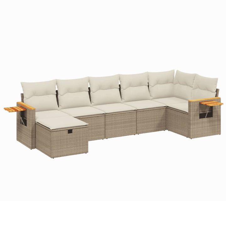 sofasæt til haven 7 dele med hynder polyrattan beige