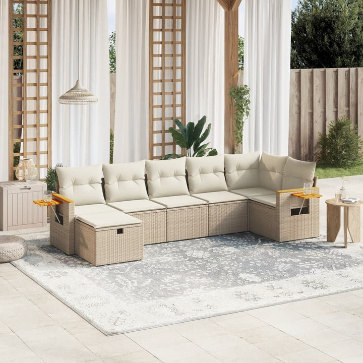 sofasæt til haven 7 dele med hynder polyrattan beige