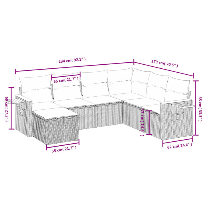 sofasæt til haven 7 dele med hynder polyrattan beige