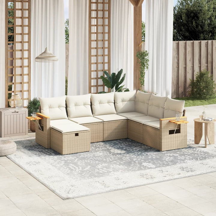sofasæt til haven 7 dele med hynder polyrattan beige