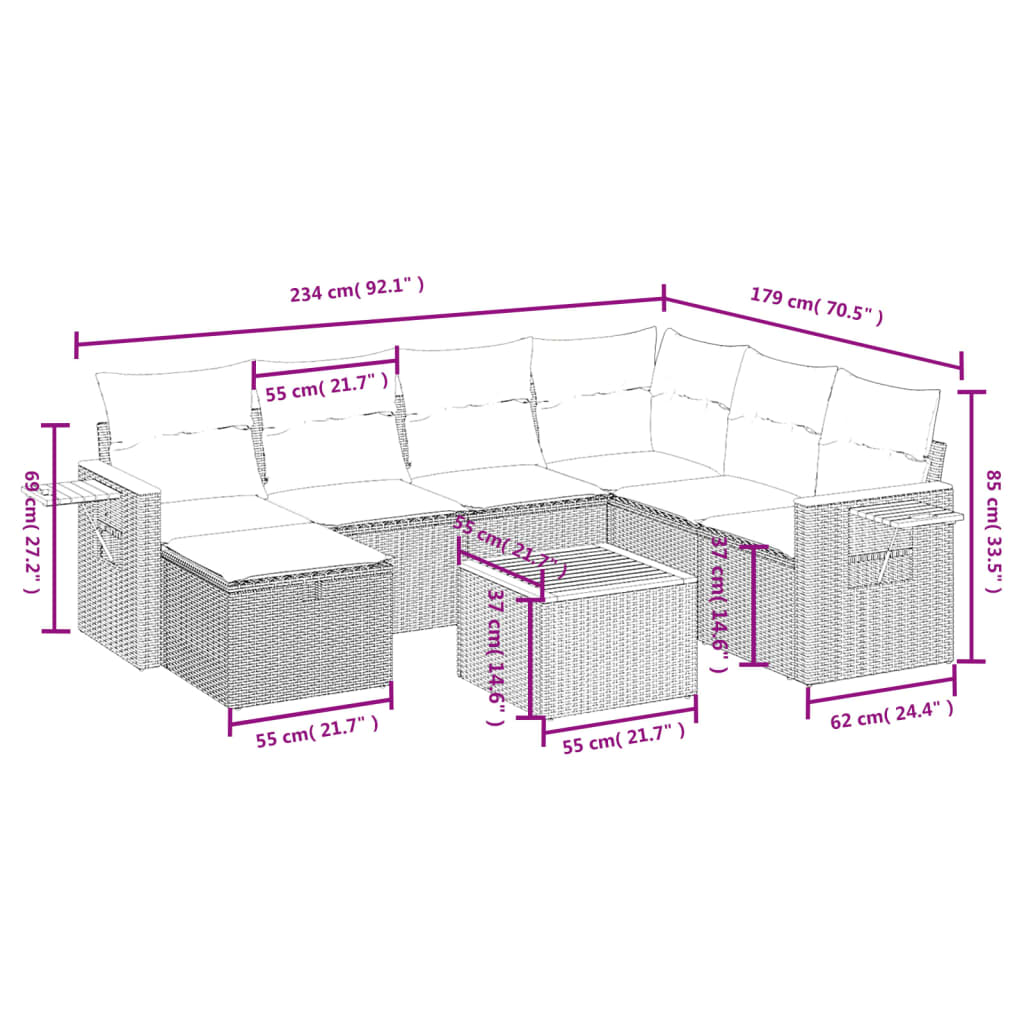 sofasæt til haven 8 dele med hynder polyrattan beige