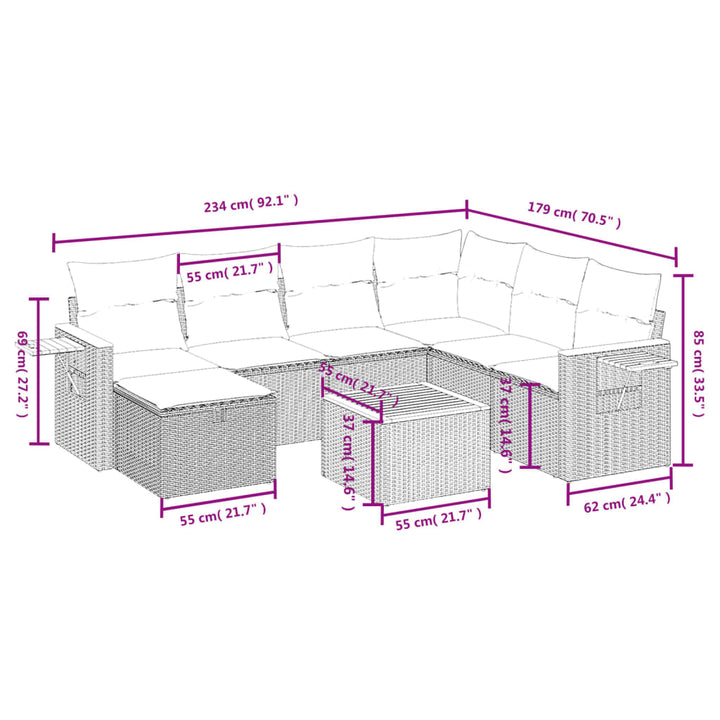 sofasæt til haven 8 dele med hynder polyrattan beige