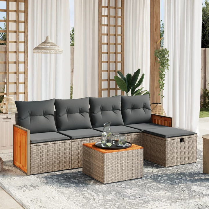 sofasæt til haven 6 dele med hynder polyrattan grå