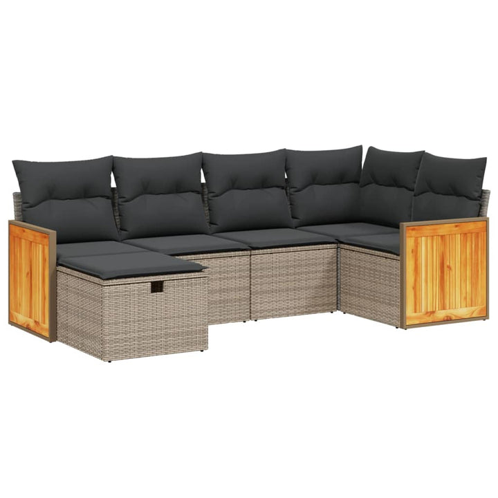 sofasæt til haven 6 dele med hynder polyrattan grå