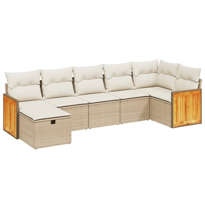 sofasæt til haven 7 dele med hynder polyrattan beige