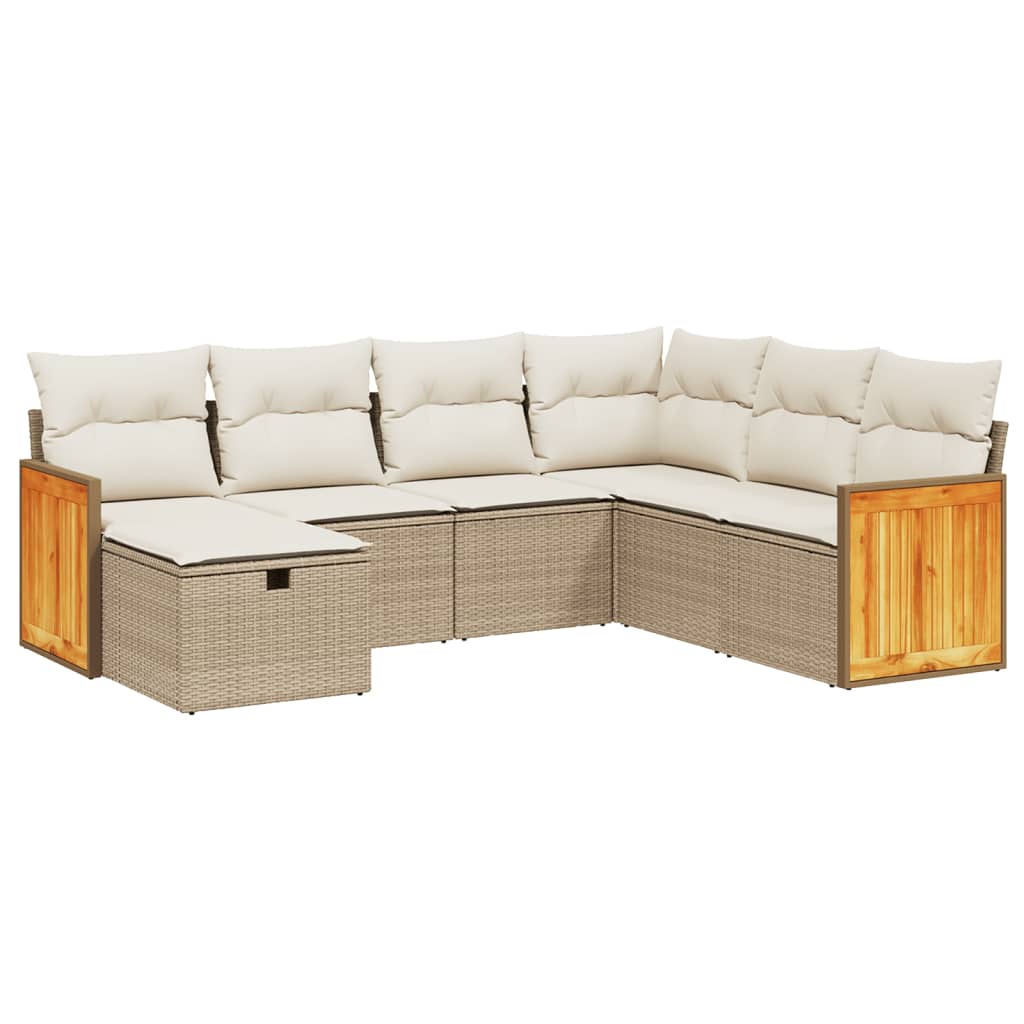 sofasæt til haven 7 dele med hynder polyrattan beige