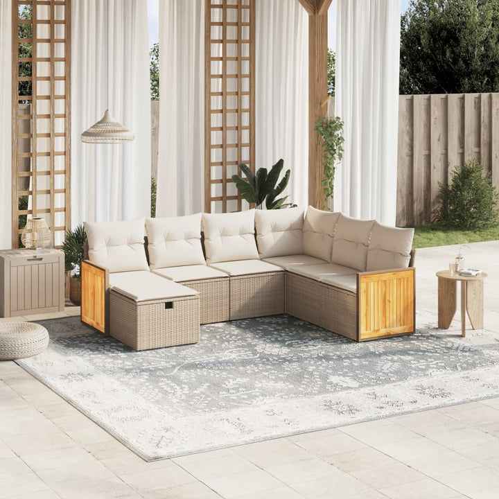 sofasæt til haven 7 dele med hynder polyrattan beige