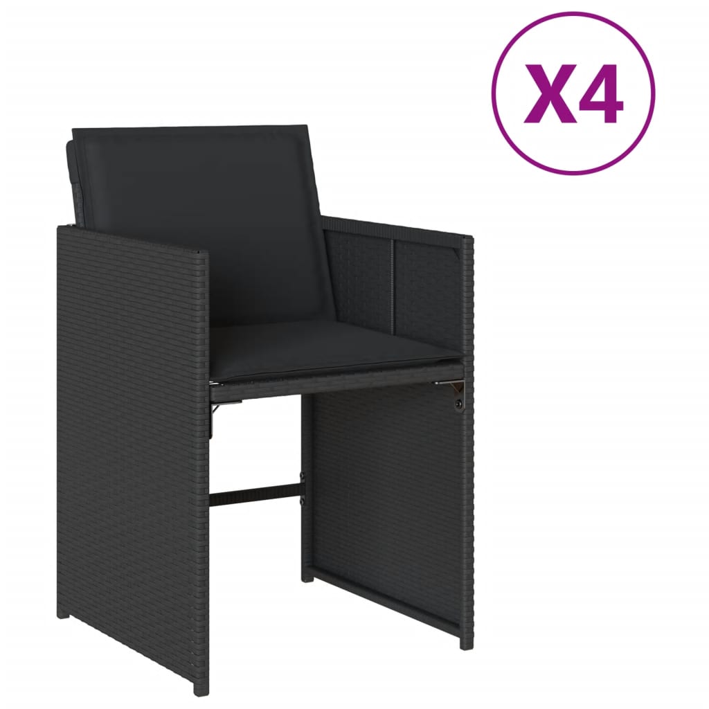 havestole med hynder 4 stk. polyrattan sort