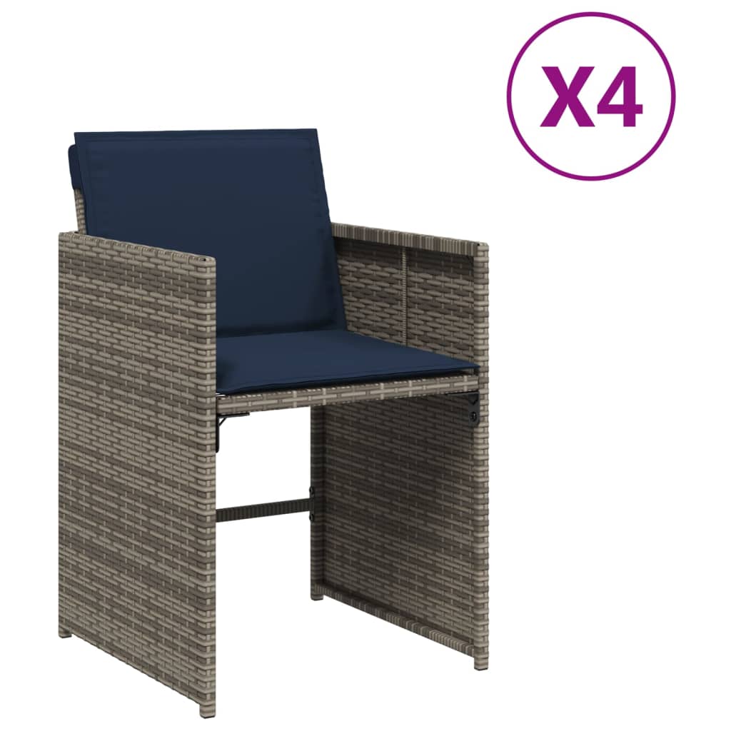 havestole med hynder 4 stk. polyrattan grå