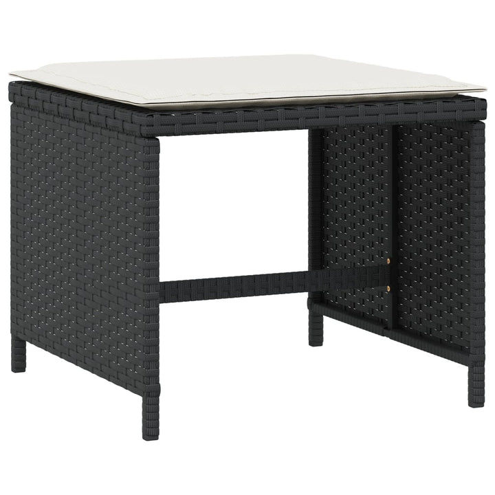 haveskammel med hynder 4 stk. 40x40x35 cm polyrattan sort