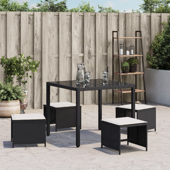 haveskammel med hynder 4 stk. 40x40x35 cm polyrattan sort
