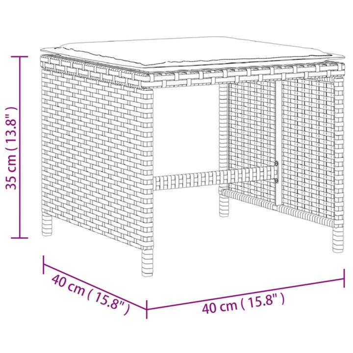 haveskammel med hynder 4 stk. 40x40x35 cm polyrattan sort