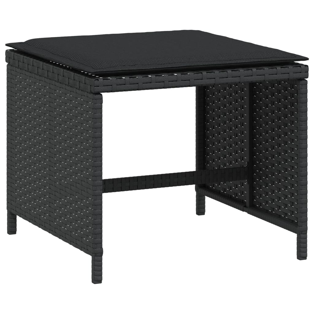 haveskammel med hynder 4 stk. 40x40x35 cm polyrattan sort