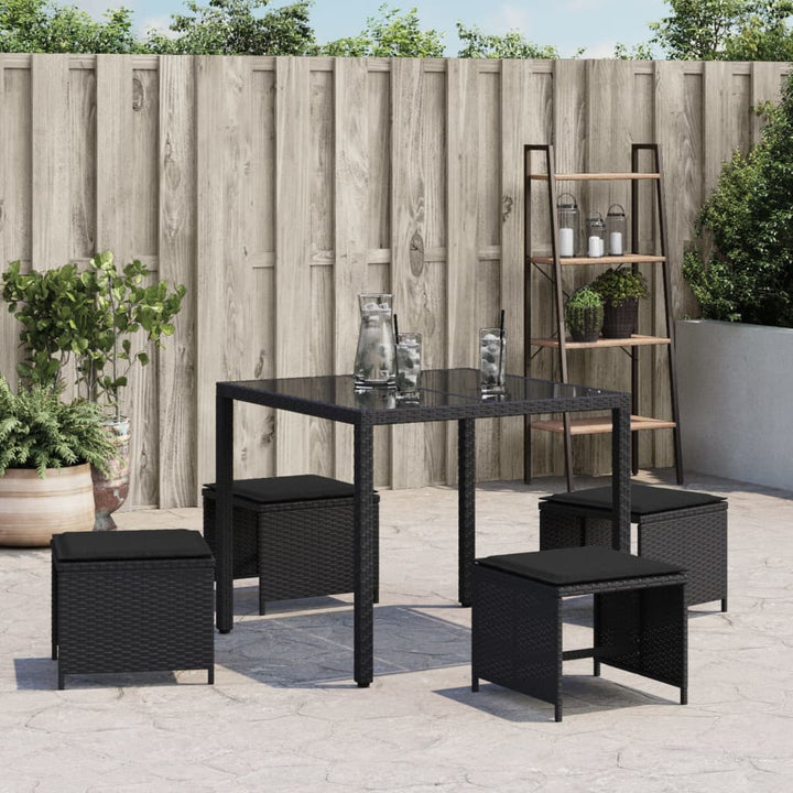 haveskammel med hynder 4 stk. 40x40x35 cm polyrattan sort