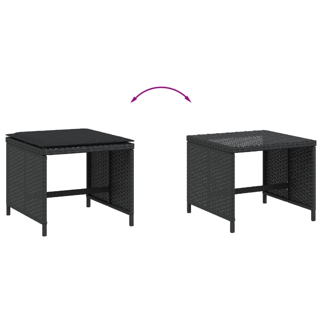 haveskammel med hynder 4 stk. 40x40x35 cm polyrattan sort