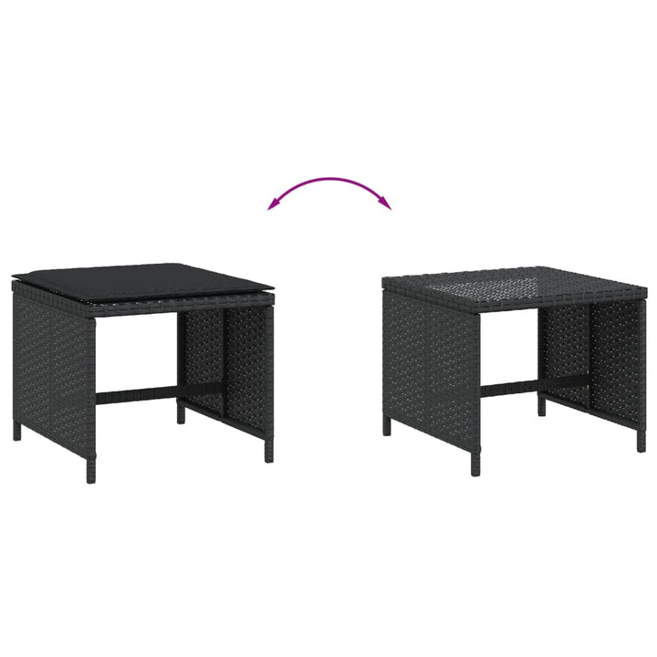 haveskammel med hynder 4 stk. 40x40x35 cm polyrattan sort
