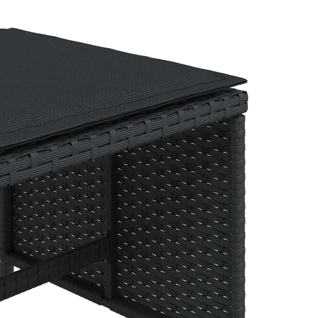 haveskammel med hynder 4 stk. 40x40x35 cm polyrattan sort