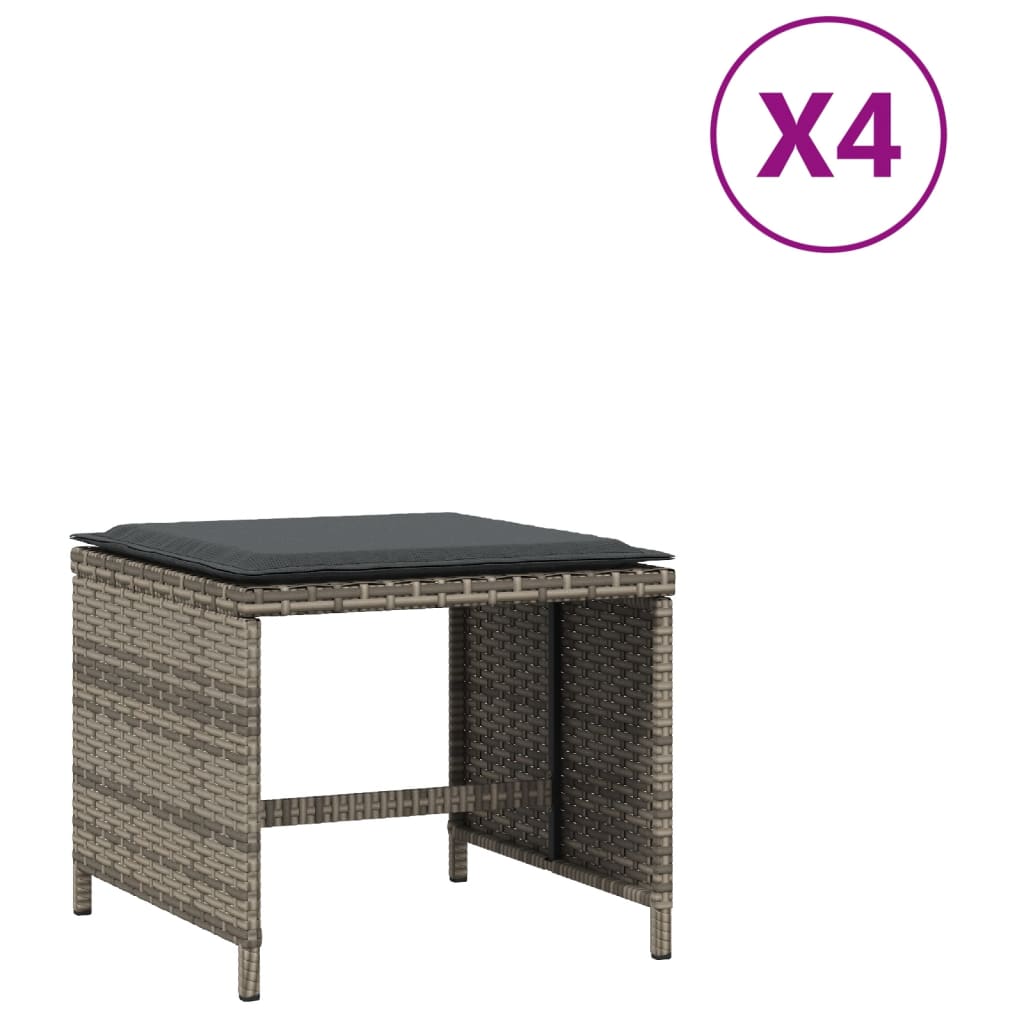 haveskamler 4 stk. med hynder 40x40x35 cm polyrattan grå