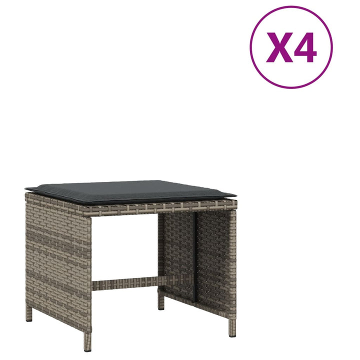 haveskamler 4 stk. med hynder 40x40x35 cm polyrattan grå