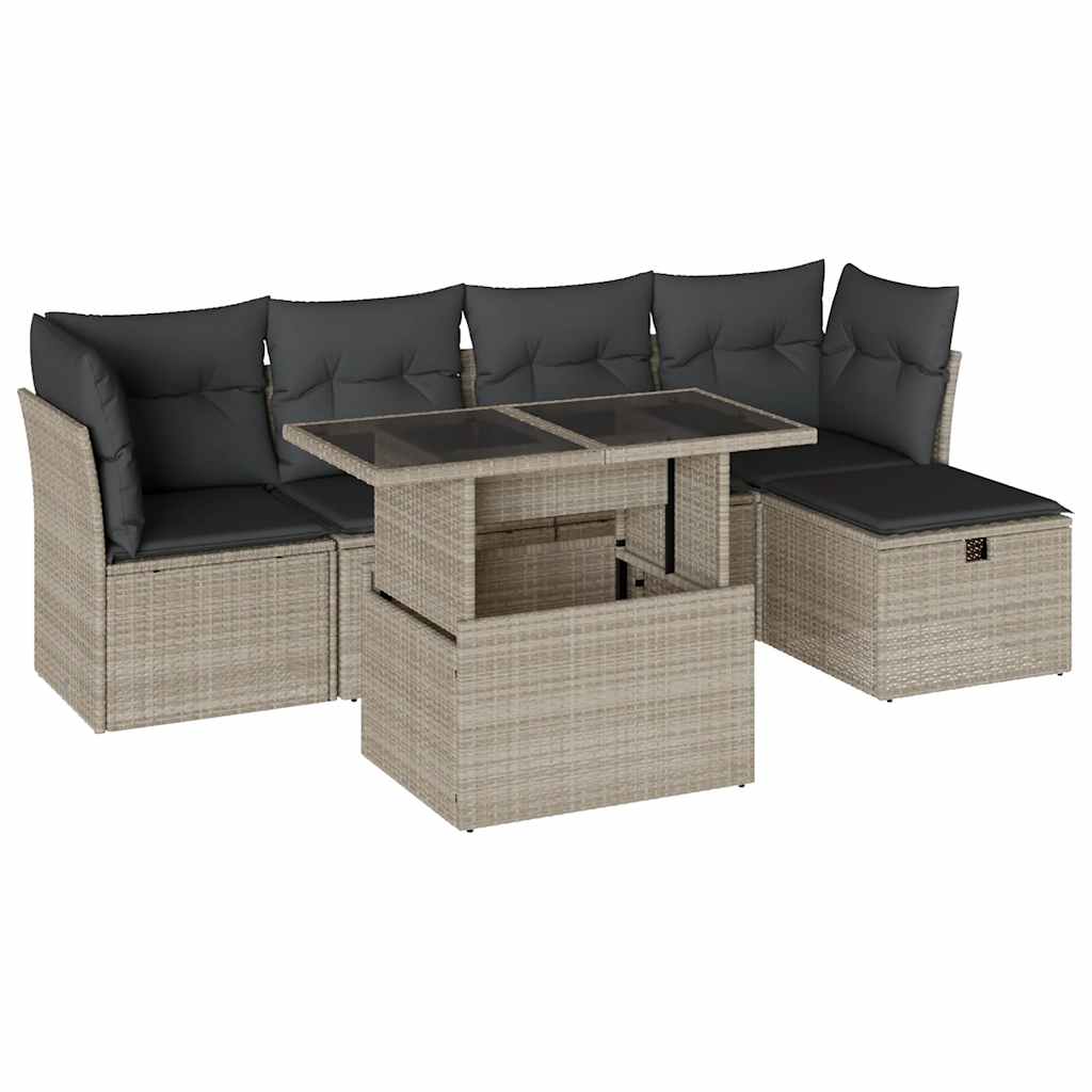 sofasæt til haven 6 dele med hynder polyrattan lysegrå