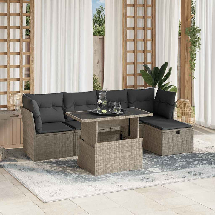 sofasæt til haven 6 dele med hynder polyrattan lysegrå
