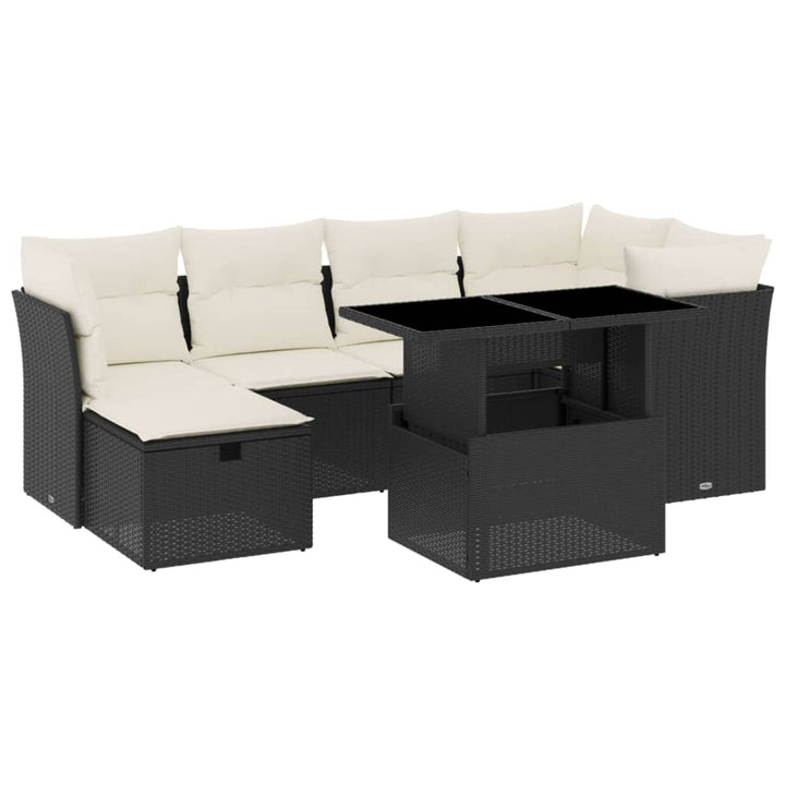 sofasæt til haven 7 dele med hynder polyrattan sort