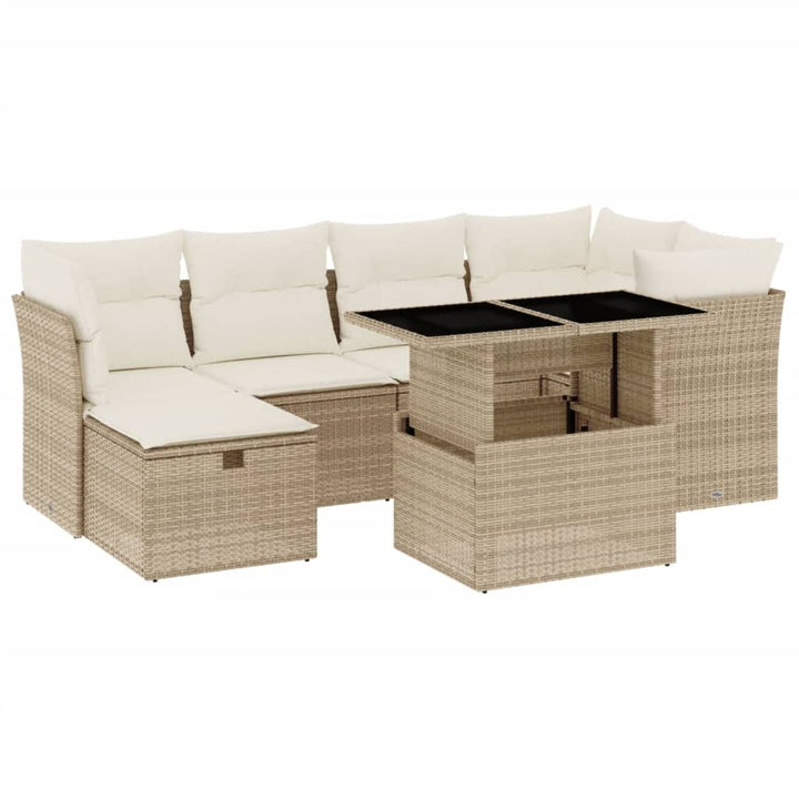 sofasæt til haven 7 dele med hynder polyrattan beige