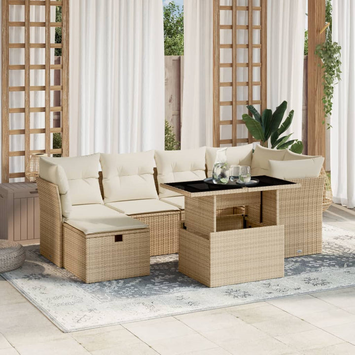 sofasæt til haven 7 dele med hynder polyrattan beige