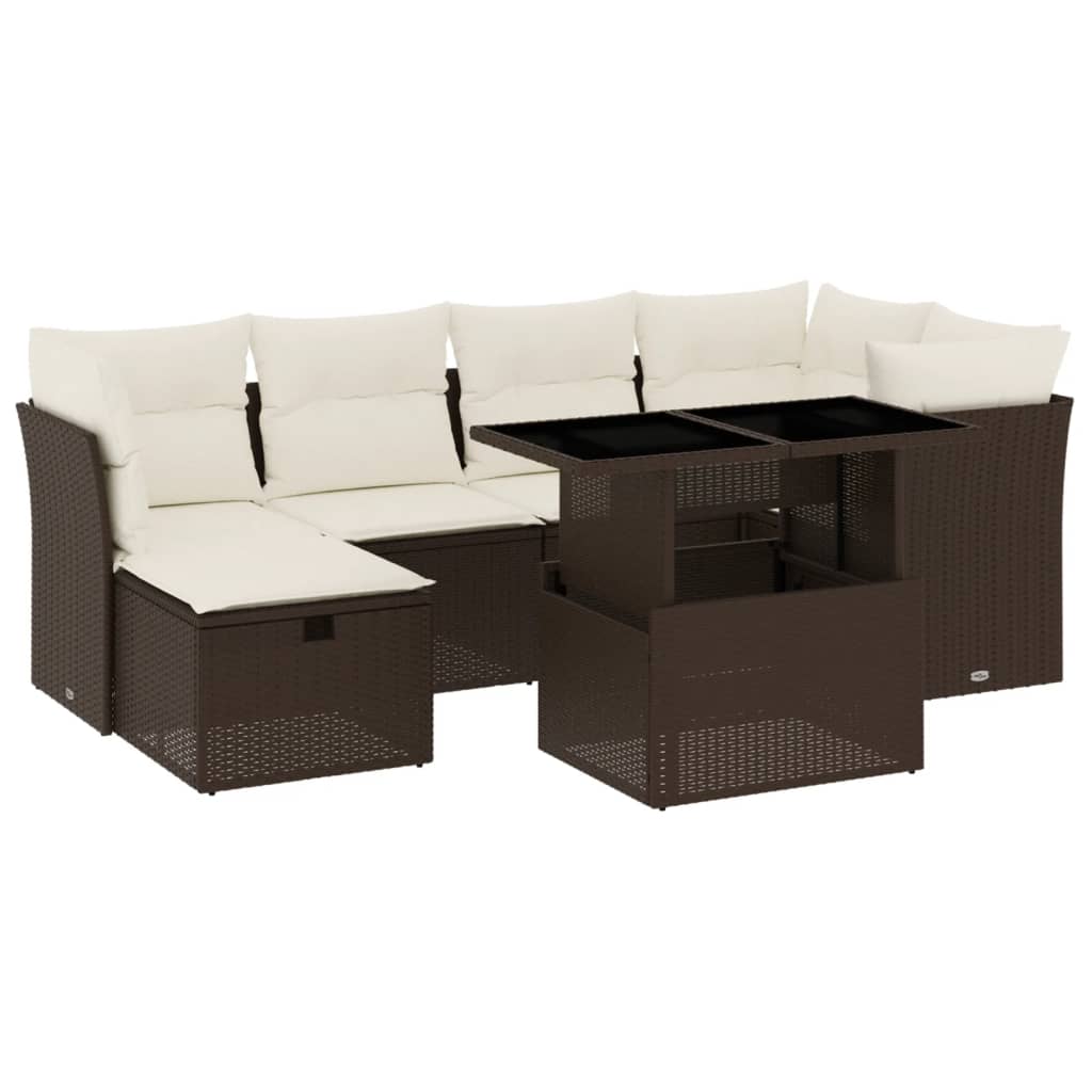 sofasæt til haven 7 dele med hynder polyrattan brun