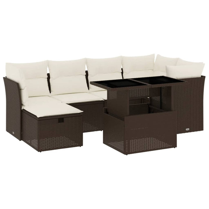 sofasæt til haven 7 dele med hynder polyrattan brun