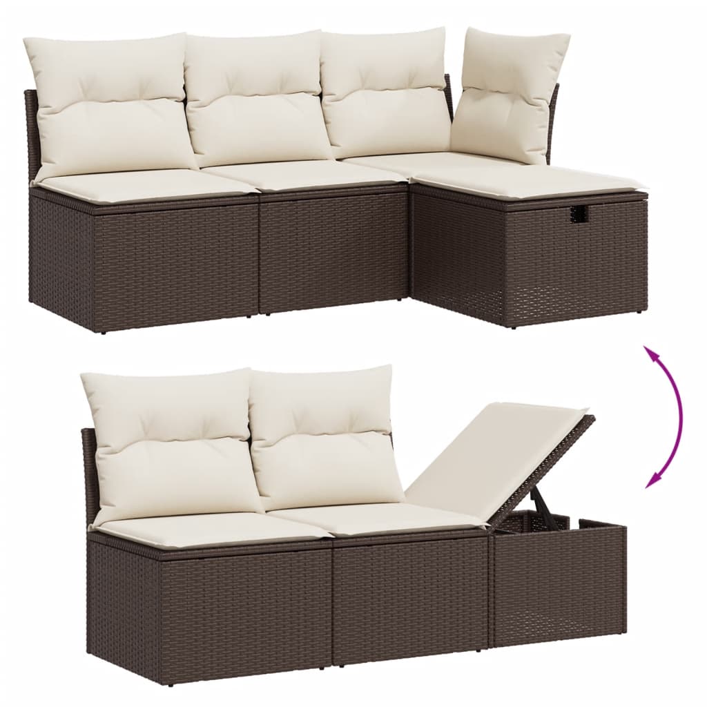sofasæt til haven 7 dele med hynder polyrattan brun