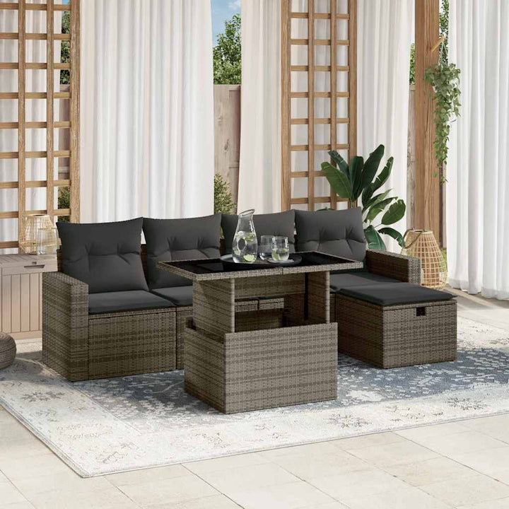 sofasæt til haven 6 dele med hynder polyrattan grå