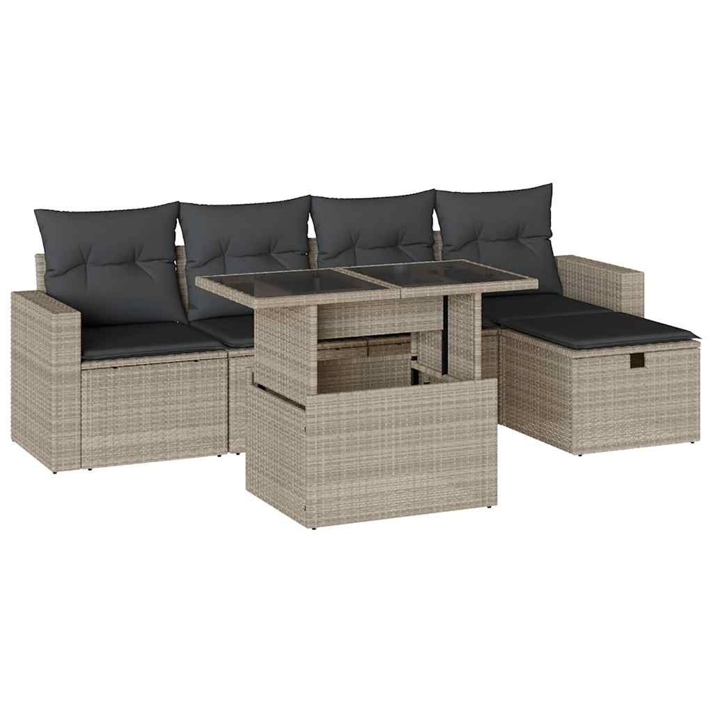 sofasæt til haven 6 dele med hynder polyrattan lysegrå