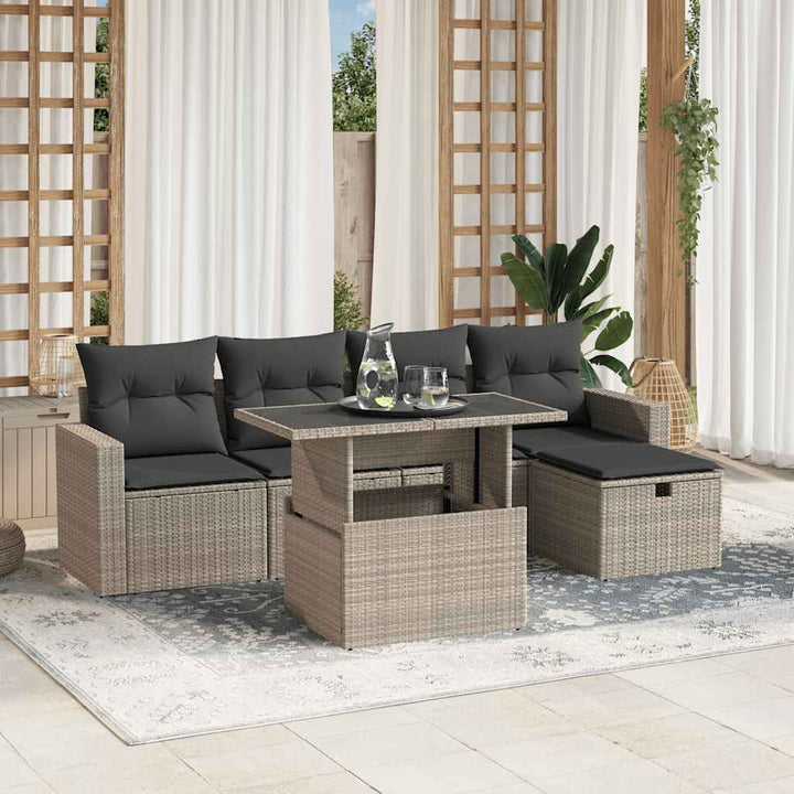 sofasæt til haven 6 dele med hynder polyrattan lysegrå
