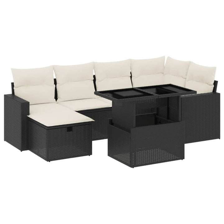 sofasæt til haven 7 dele med hynder polyrattan sort