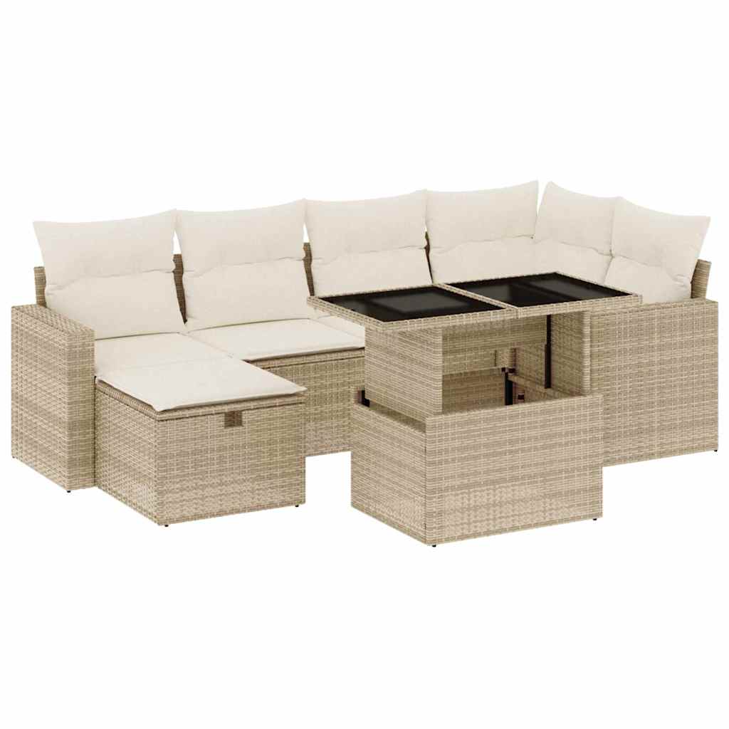 sofasæt til haven 7 dele med hynder polyrattan beige
