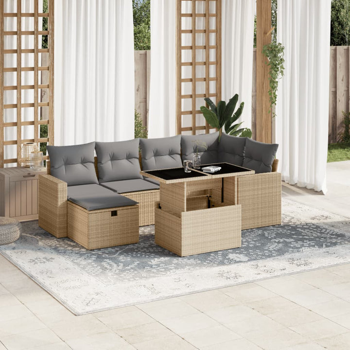 sofasæt til haven 7 dele med hynder polyrattan beige