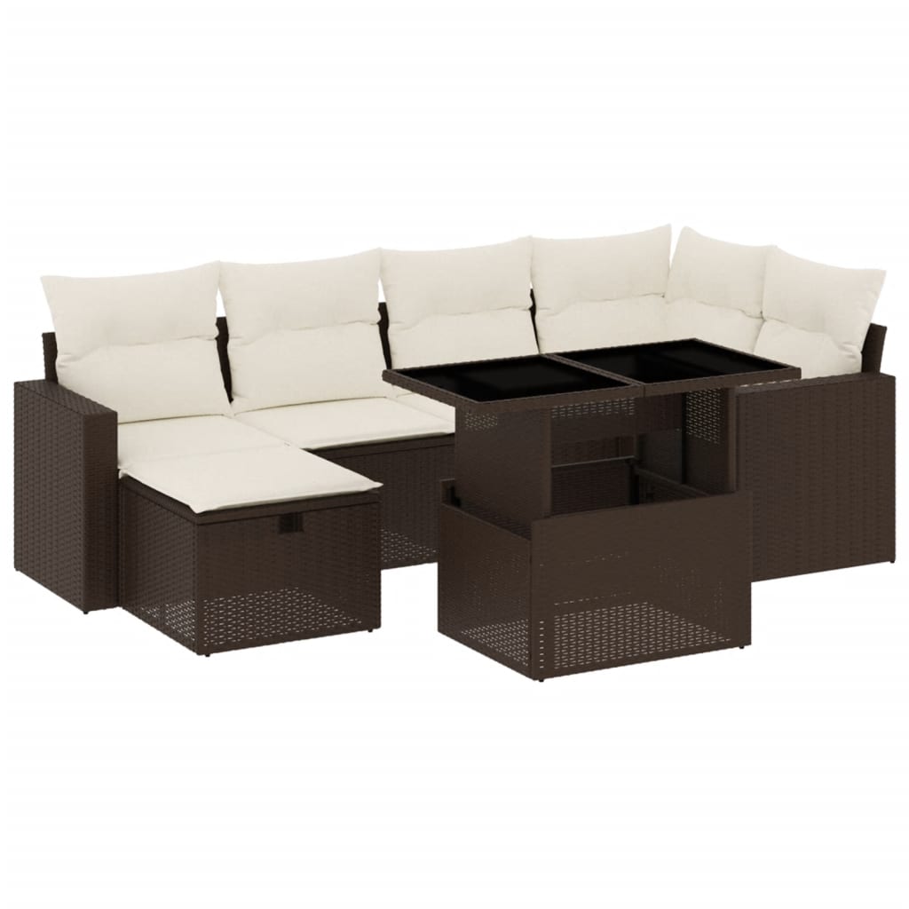 sofasæt til haven 7 dele med hynder polyrattan brun