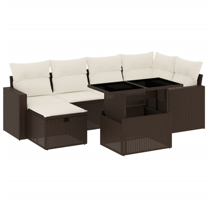 sofasæt til haven 7 dele med hynder polyrattan brun