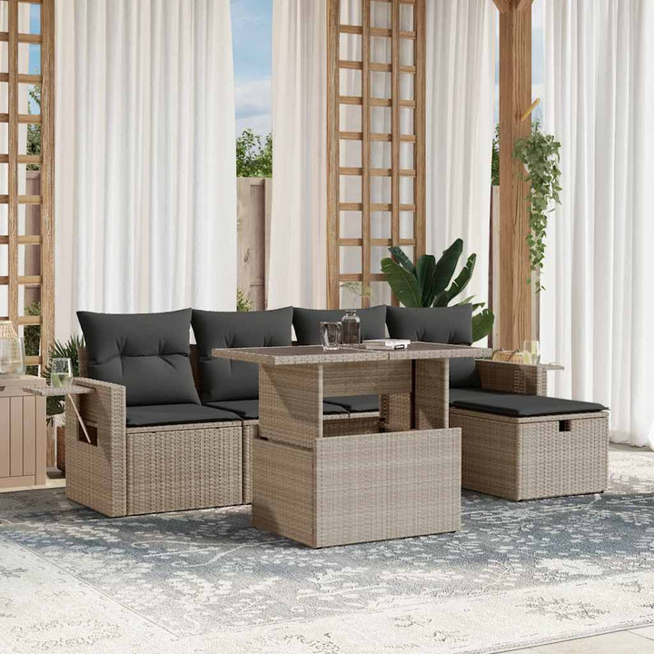 sofasæt til haven 6 dele med hynder polyrattan lysegrå