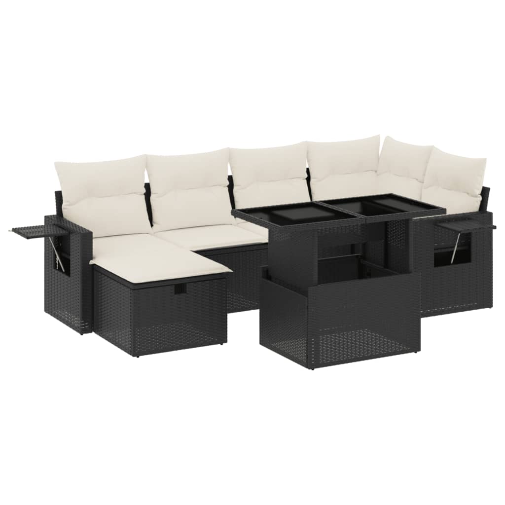 sofasæt til haven 7 dele med hynder polyrattan sort