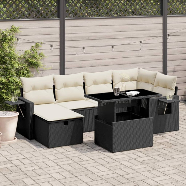 sofasæt til haven 7 dele med hynder polyrattan sort